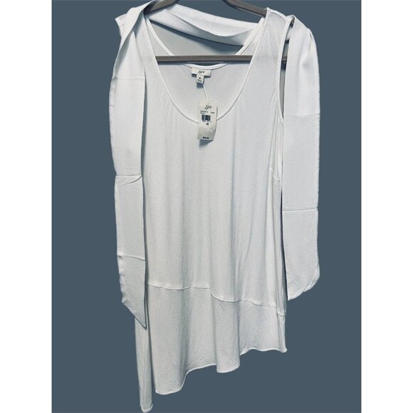 J. Jill Womens Top Medium Tank NWT $58 Solid White Asymmetrical Hem Belted Rayon - Picture 1 of 5